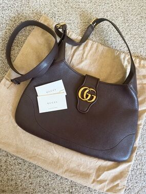 Gucci Aphrodite Dark Brown Leather Shoulder Bag with Gold GG Logo